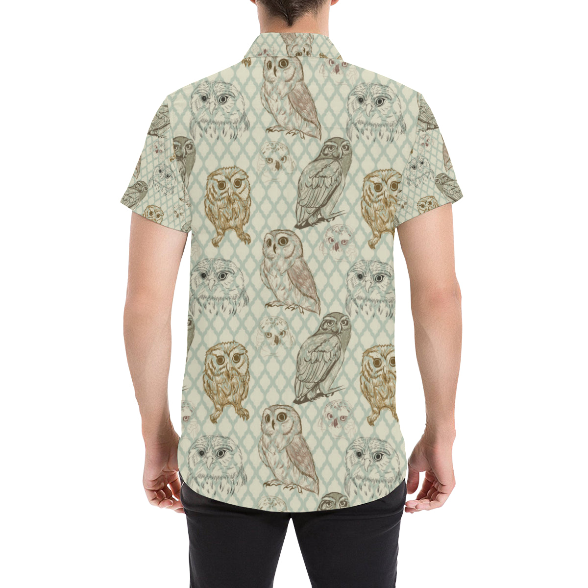 Owl Pattern Print Design A03 Men's Short Sleeve Button Up Shirt