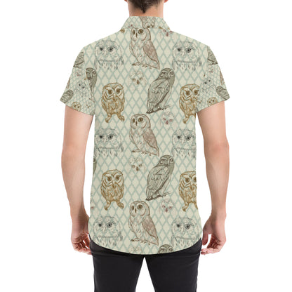 Owl Pattern Print Design A03 Men's Short Sleeve Button Up Shirt