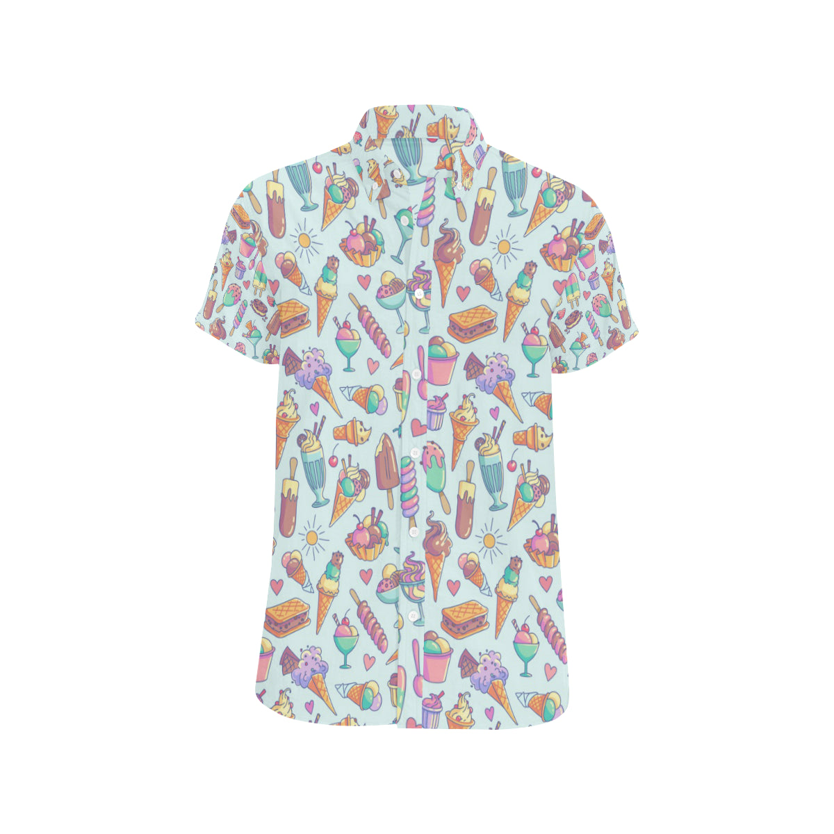Ice Cream Pattern Print Design IC02 Men's Short Sleeve Button Up Shirt