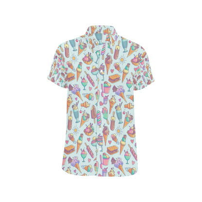 Ice Cream Pattern Print Design IC02 Men's Short Sleeve Button Up Shirt