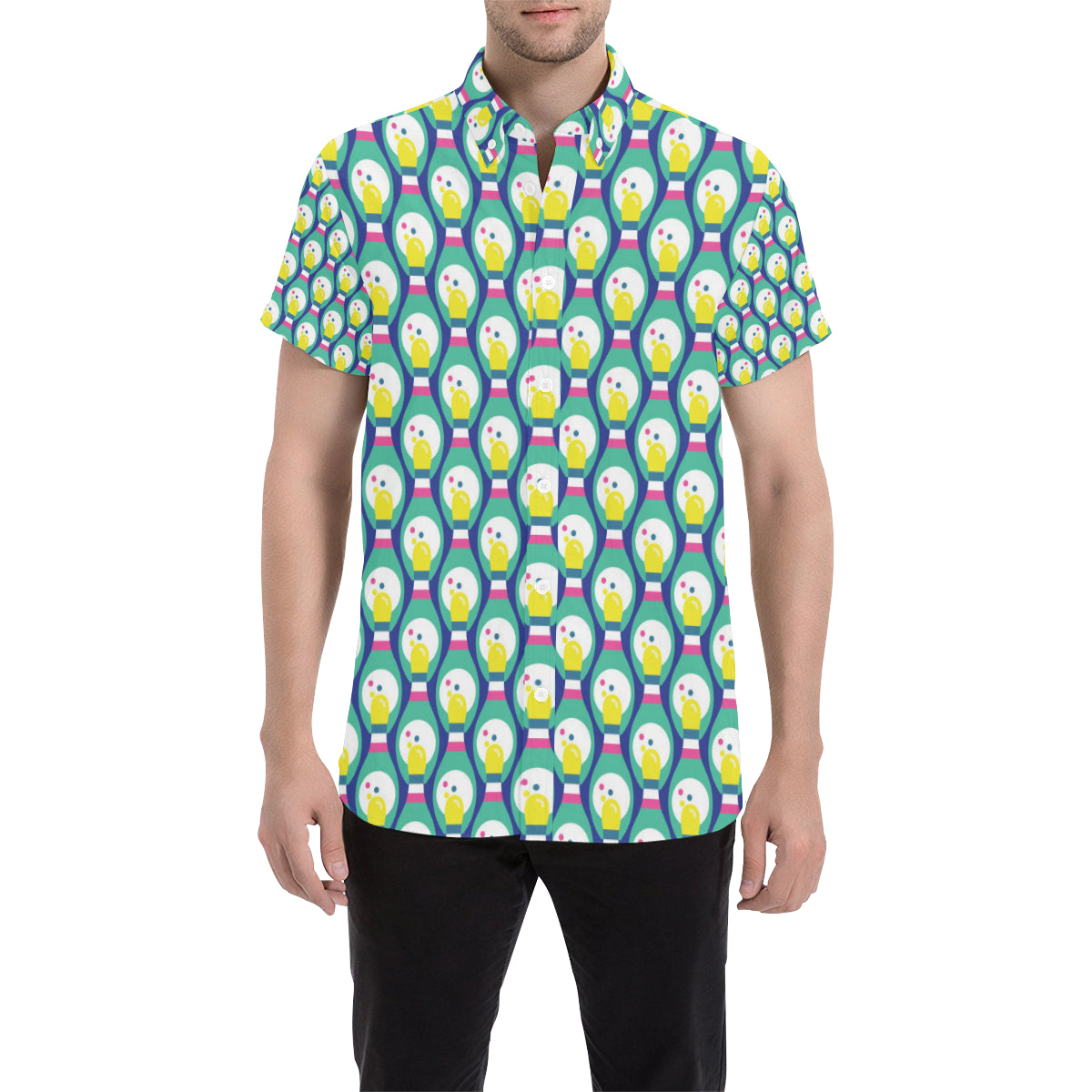 Bowling Pattern Print Design 04 Men's Short Sleeve Button Up Shirt