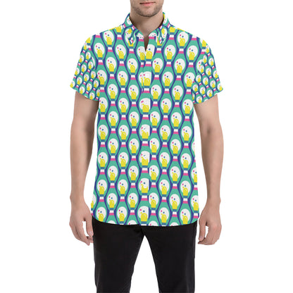 Bowling Pattern Print Design 04 Men's Short Sleeve Button Up Shirt