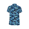 Camo Blue Pattern Print Design 04 Men's Short Sleeve Button Up Shirt