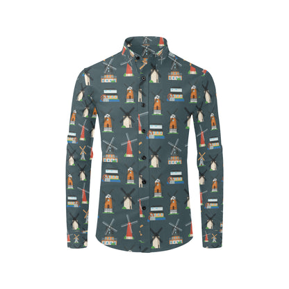 Windmill Pattern Print Design 04 Men's Long Sleeve Shirt