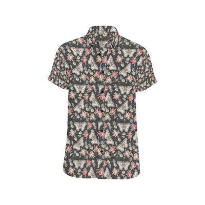 Butterfly Flower Pattern Print Design 07 Men's Short Sleeve Button Up Shirt