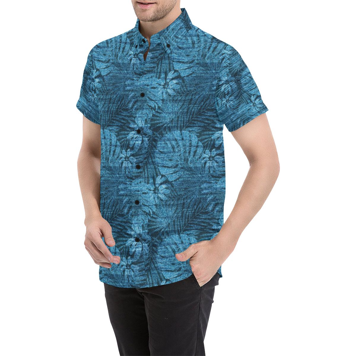 Jean Tropical Pattern Print Design 04 Men's Short Sleeve Button Up Shirt