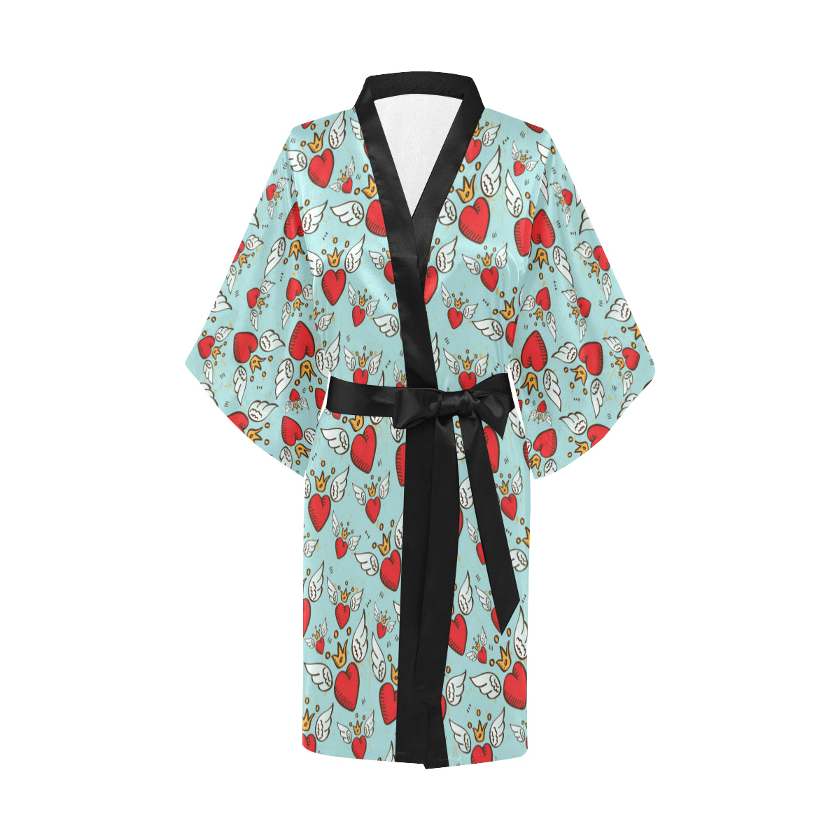 Angel Wings Heart Pattern Print Design 02 Women's Short Kimono