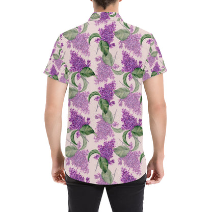 Lilac Pattern Print Design LI02 Men's Short Sleeve Button Up Shirt