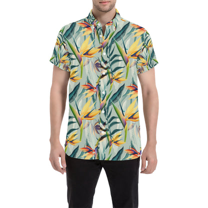 Tropical Flower Pattern Print Design TF022 Men's Short Sleeve Button Up Shirt