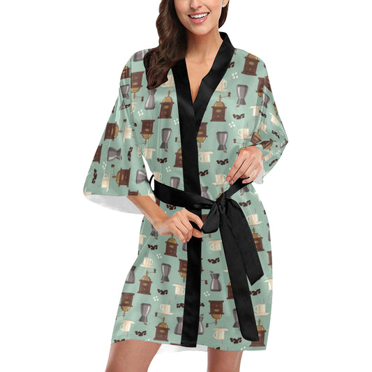 Coffee Pattern Print Design 04 Women's Short Kimono
