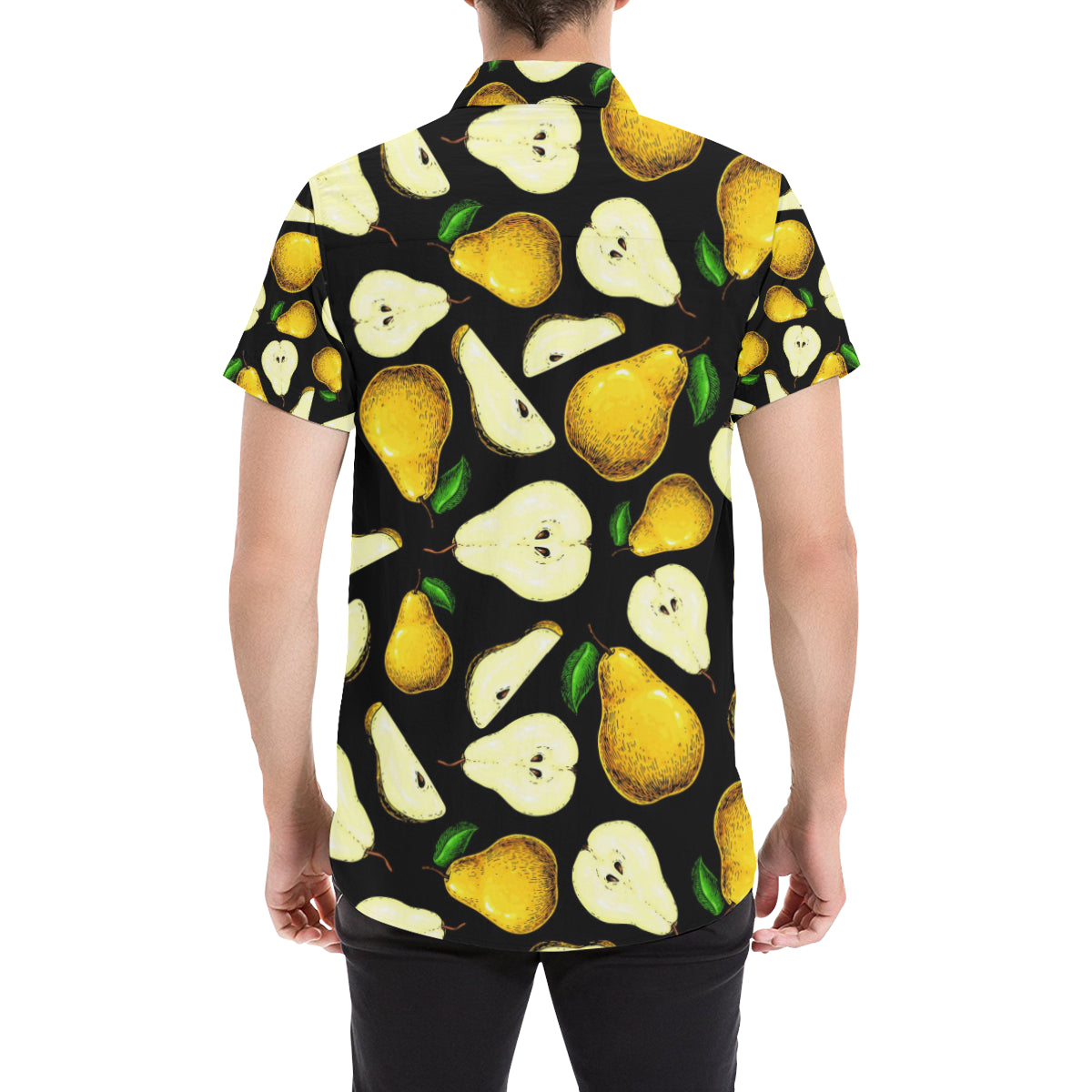 Pear Pattern Print Design PE01 Men's Short Sleeve Button Up Shirt