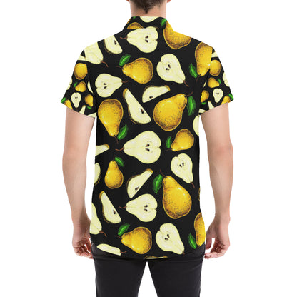 Pear Pattern Print Design PE01 Men's Short Sleeve Button Up Shirt