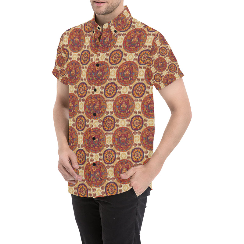 Calendar Aztec Pattern Print Design 01 Men's Short Sleeve Button Up Shirt