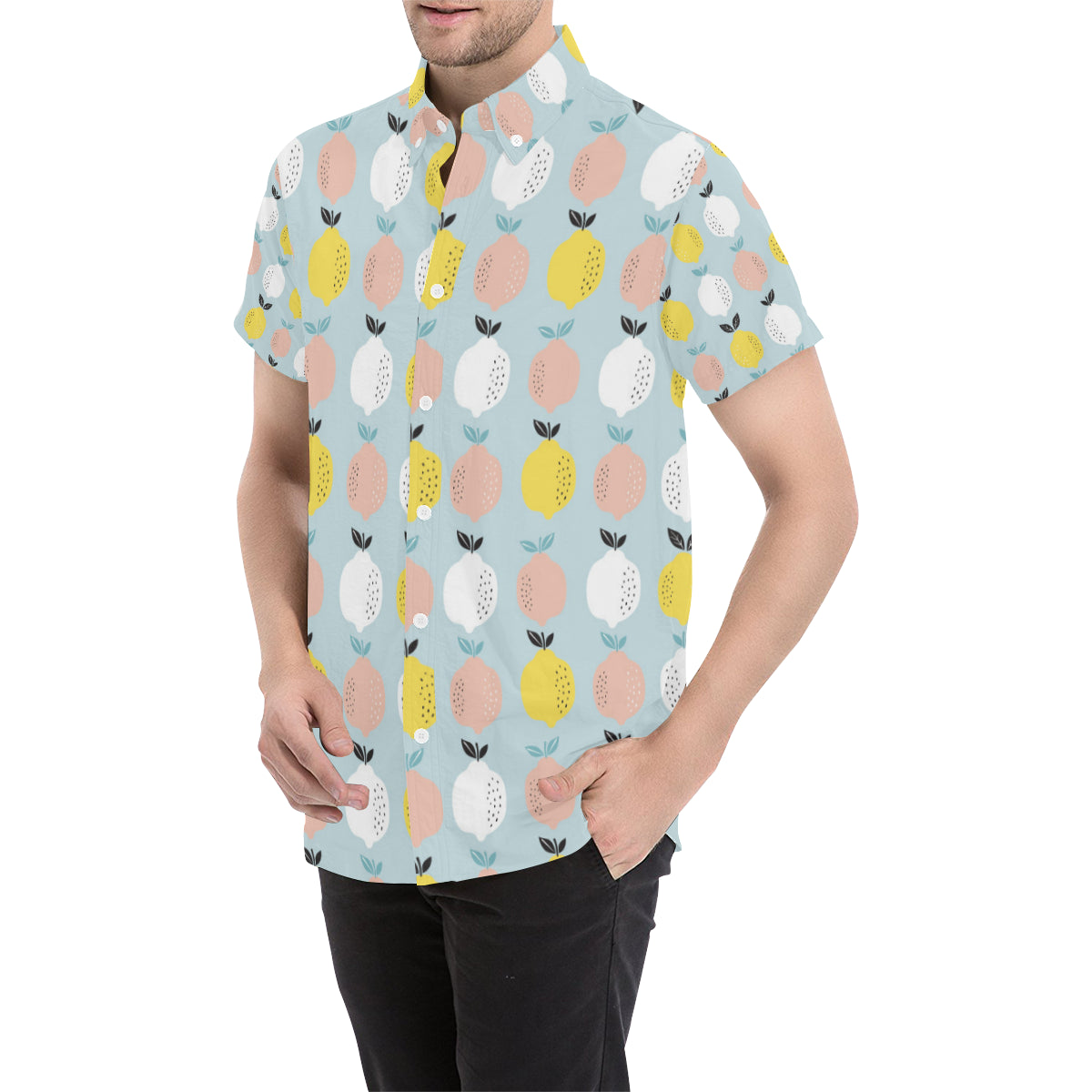 Citrus  Pattern Print Design 03 Men's Short Sleeve Button Up Shirt