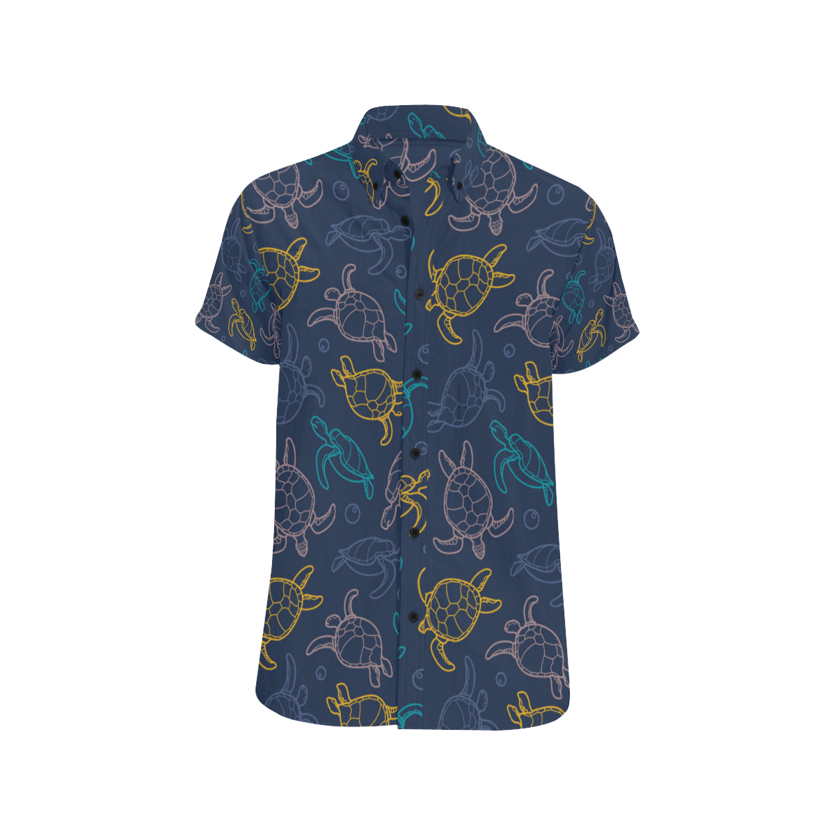 Sea Turtle Baby Print Men's Short Sleeve Button Up Shirt