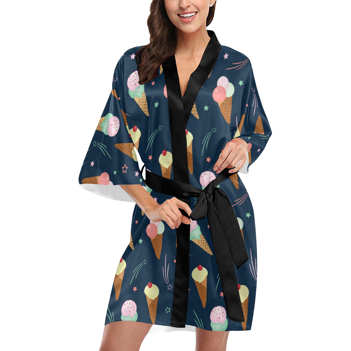 Ice Cream Pattern Print Design 04 Women's Short Kimono