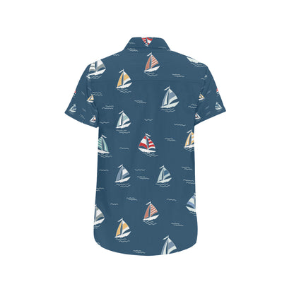 Sailing Ships Pattern Print Design A02 Men's Short Sleeve Button Up Shirt