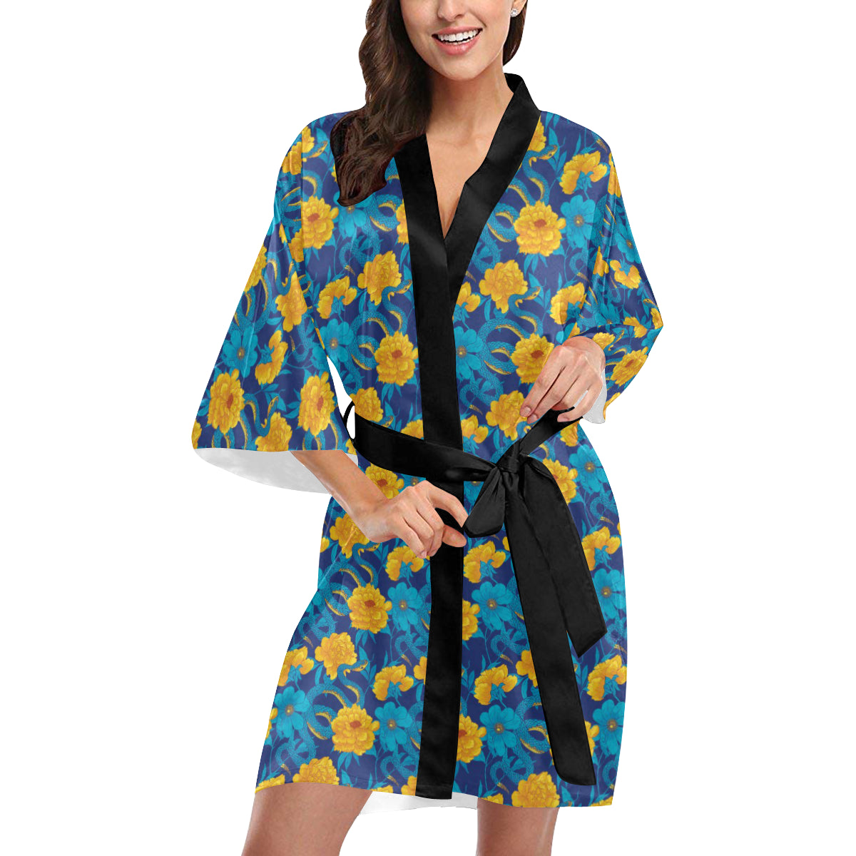 Boa Pattern Print Design 01 Women's Short Kimono