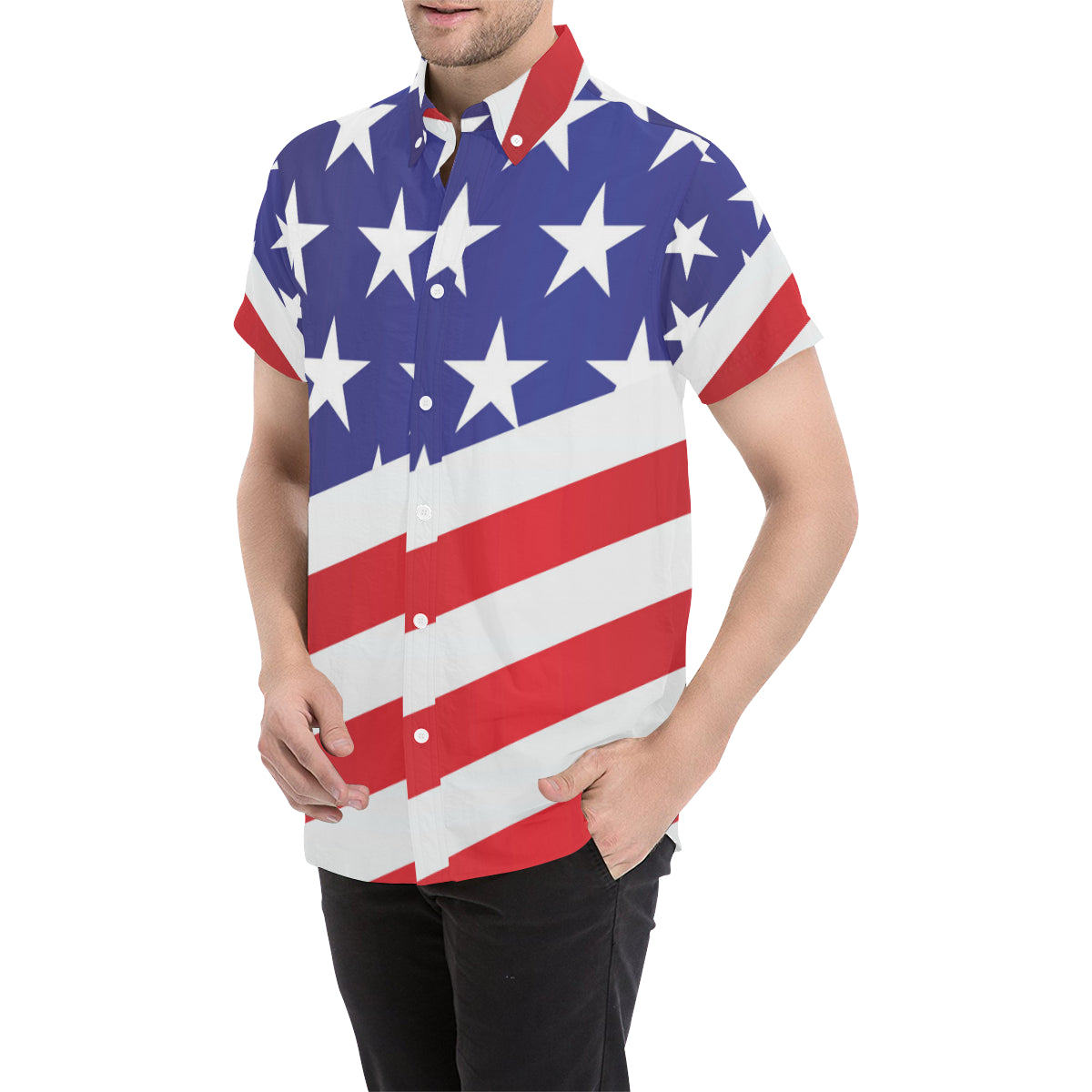 American flag Print Men's Short Sleeve Button Up Shirt