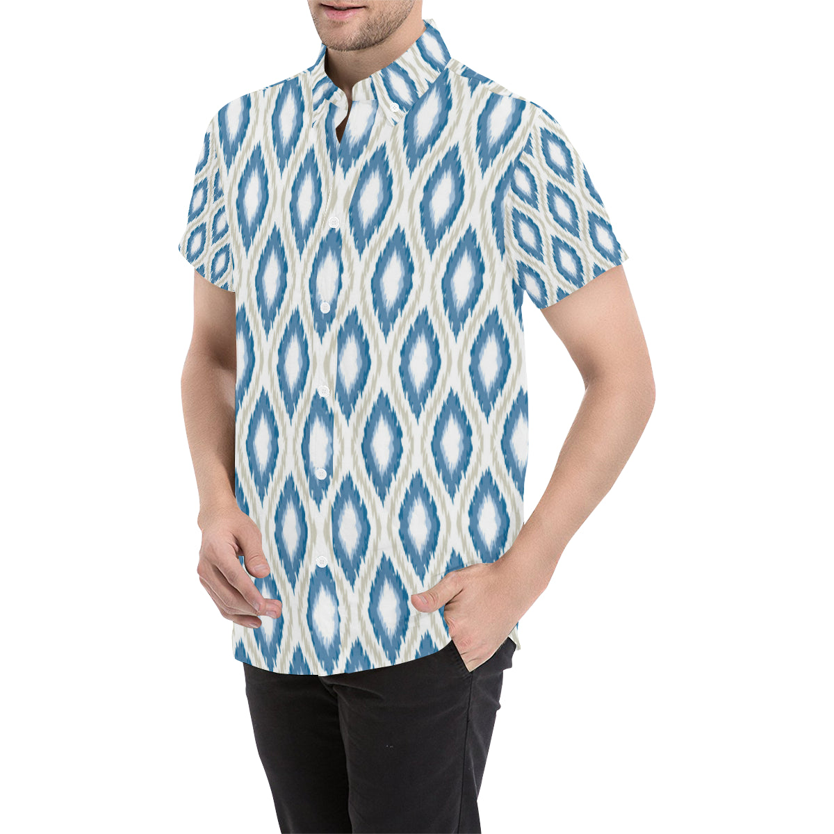 Ikat Pattern Print Design 02 Men's Short Sleeve Button Up Shirt