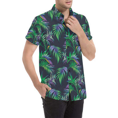 Palm Leaves Pattern Print Design PL04 Men's Short Sleeve Button Up Shirt