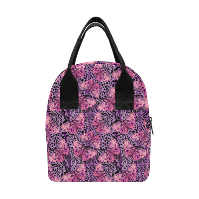 Purple Butterfly Leopard Insulated Lunch Bag