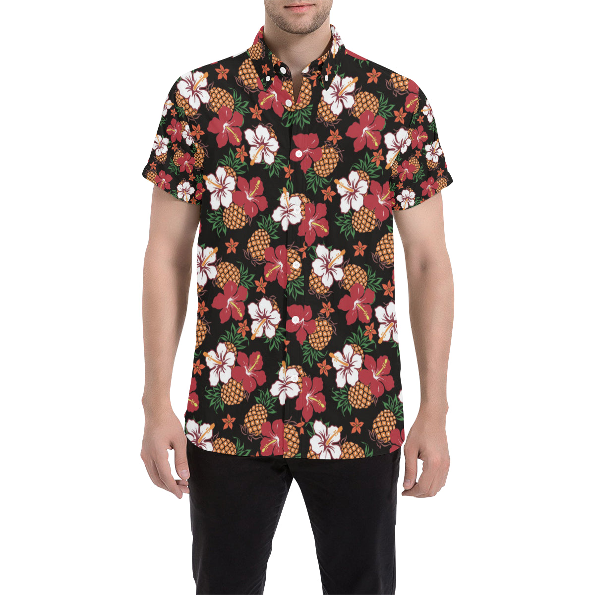 Hawaiian Themed Pattern Print Design H013 Men's Short Sleeve Button Up Shirt