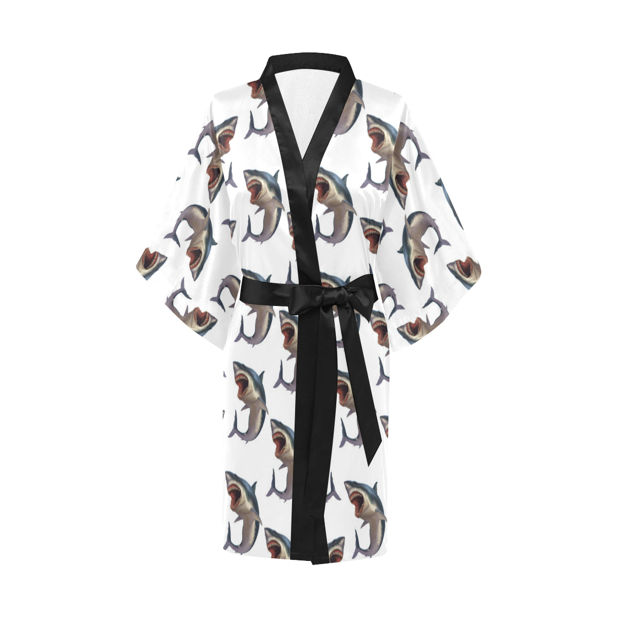 Great White Shark Pattern Print Design 03 Women's Short Kimono