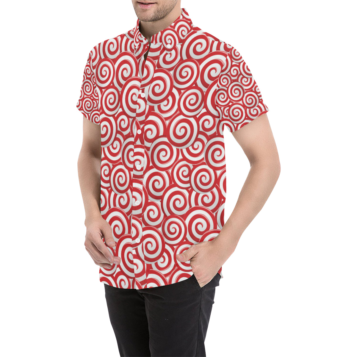 Candy Pattern Print Design 03 Men's Short Sleeve Button Up Shirt