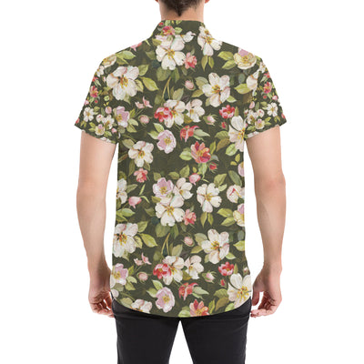 Apple blossom Pattern Print Design AB01 Men's Short Sleeve Button Up Shirt