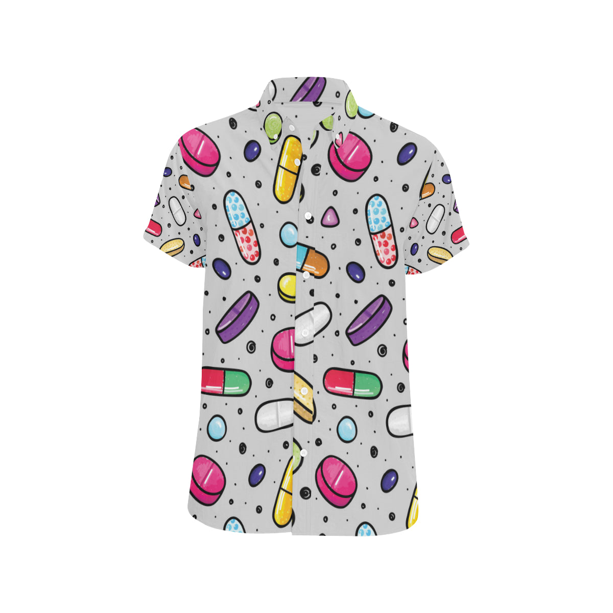 Pill Pattern Print Design A04 Men's Short Sleeve Button Up Shirt