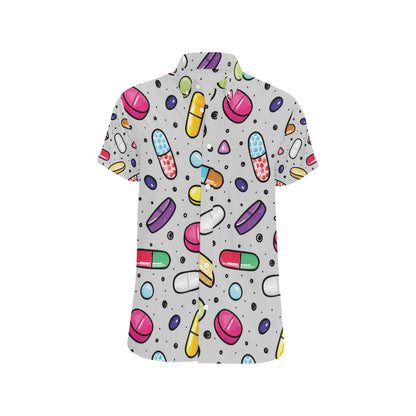 Pill Pattern Print Design A04 Men's Short Sleeve Button Up Shirt