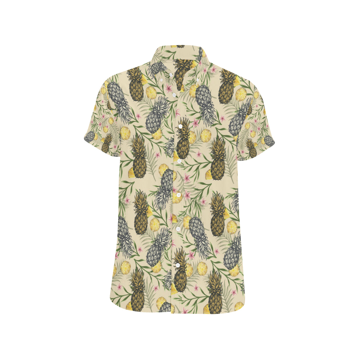 Pineapple Pattern Print Design PP012 Men's Short Sleeve Button Up Shirt