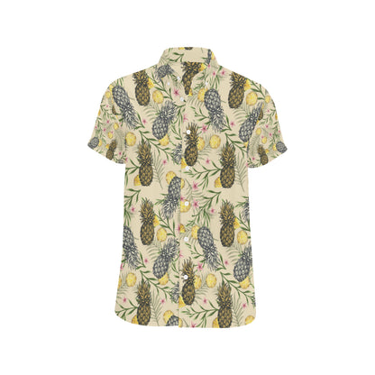 Pineapple Pattern Print Design PP012 Men's Short Sleeve Button Up Shirt