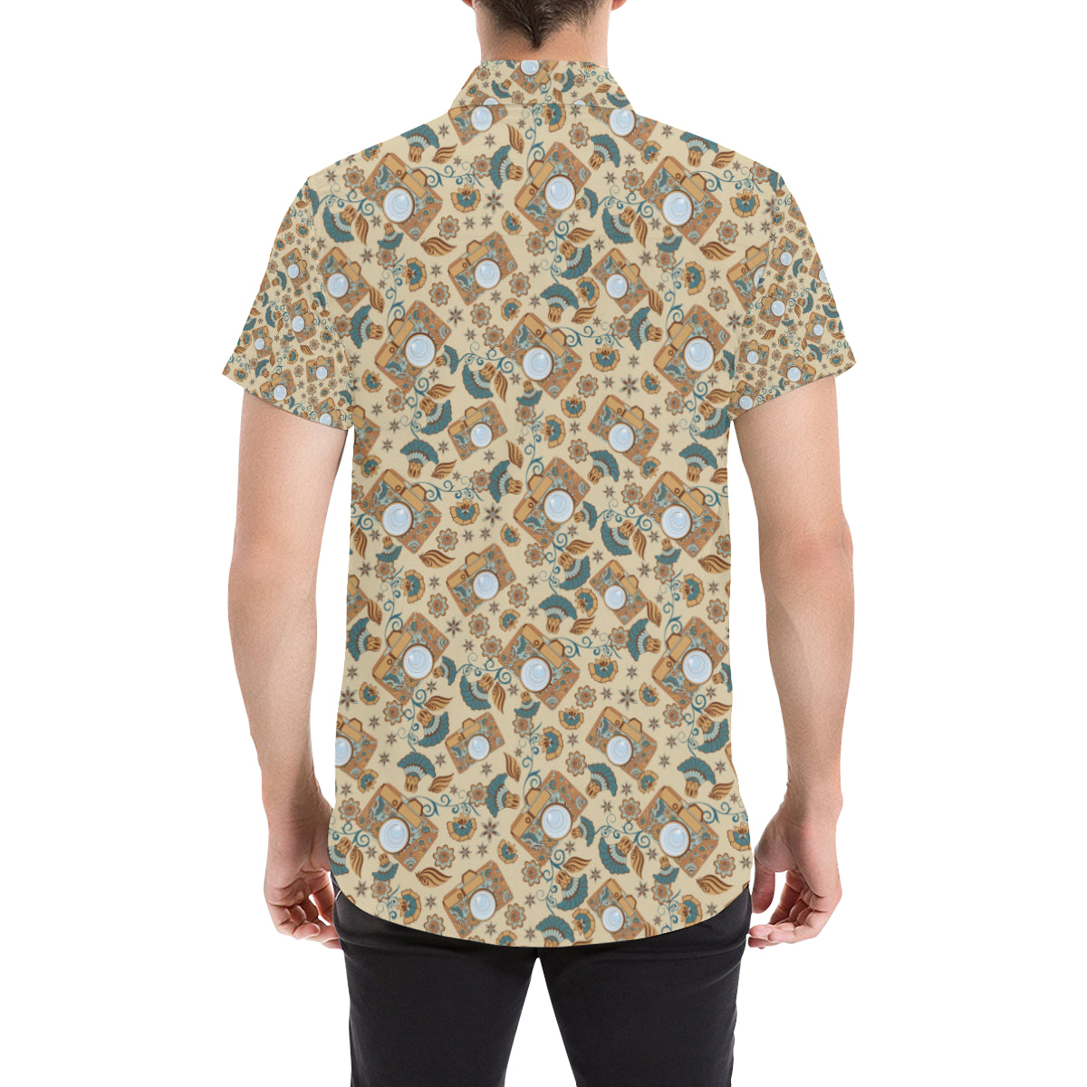Camera Pattern Print Design 05 Men's Short Sleeve Button Up Shirt