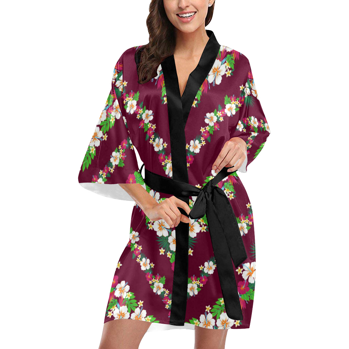 Hawaiian Themed Pattern Print Design H06 Women Kimono Robe