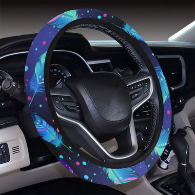 Feather Colorful Boho Design Print Steering Wheel Cover with Elastic Edge