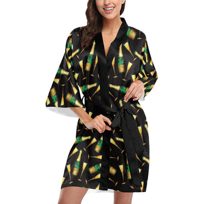 Champagne Pattern Print Design 02 Women's Short Kimono