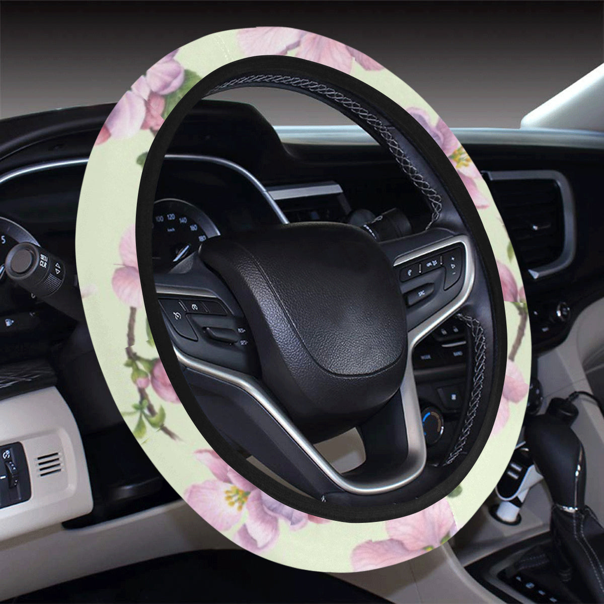 Apple blossom Pattern Print Design AB05 Steering Wheel Cover with Elastic Edge