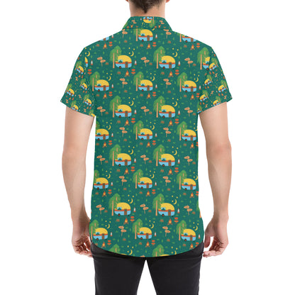Camping Camper Pattern Print Design 06 Men's Short Sleeve Button Up Shirt