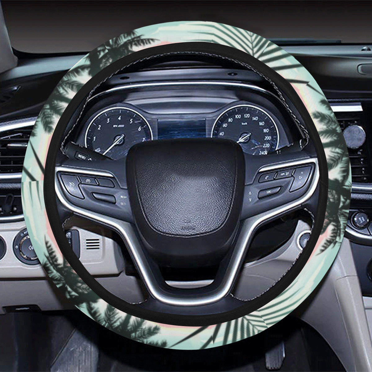 Palm Tree Pattern Print Design A03 Steering Wheel Cover with Elastic Edge