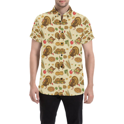 Turkey Pattern Print Design 02 Men's Short Sleeve Button Up Shirt