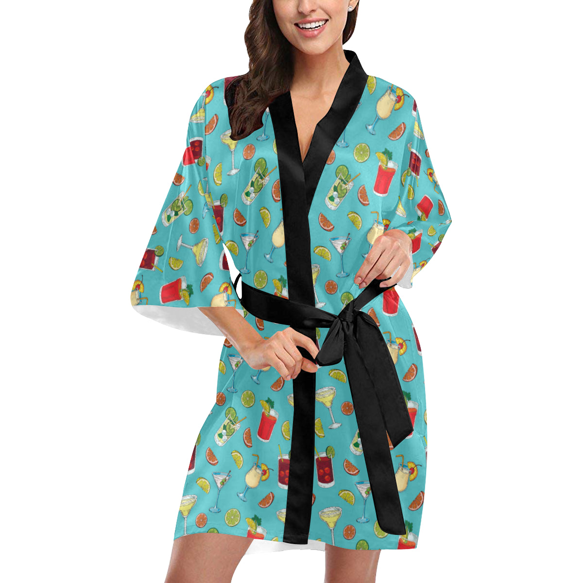 Cocktail Pattern Print Design 05 Women's Short Kimono