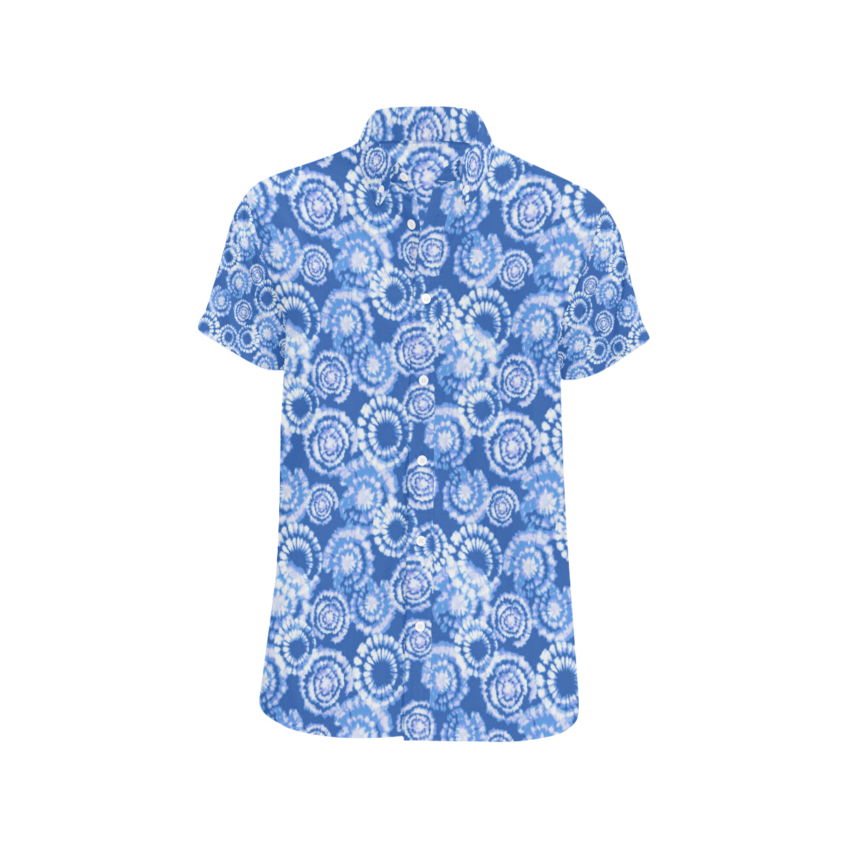 Tie Dye Blue Design Print Men's Short Sleeve Button Up Shirt