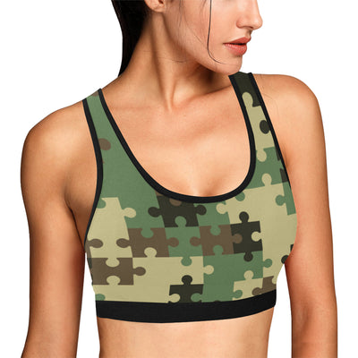 Puzzle Camo Pattern Print Design A03 Sports Bra