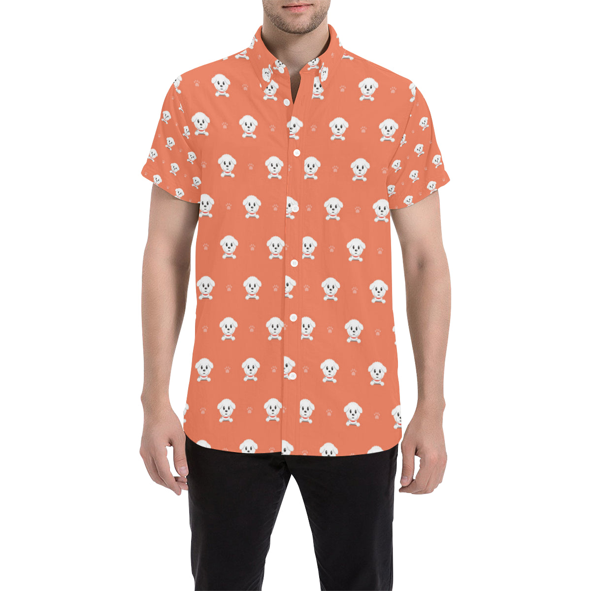 Bichons Frise Pattern Print Design 02 Men's Short Sleeve Button Up Shirt