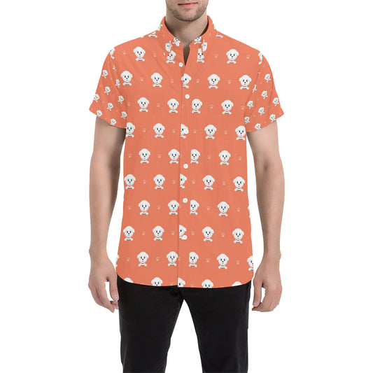 Bichons Frise Pattern Print Design 02 Men's Short Sleeve Button Up Shirt