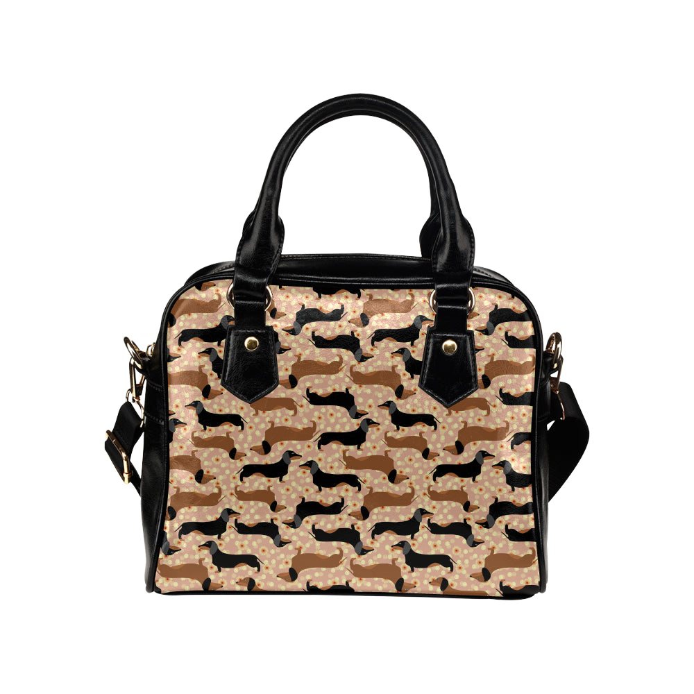 Dachshund Pattern Print Design 011 Shoulder Handbag