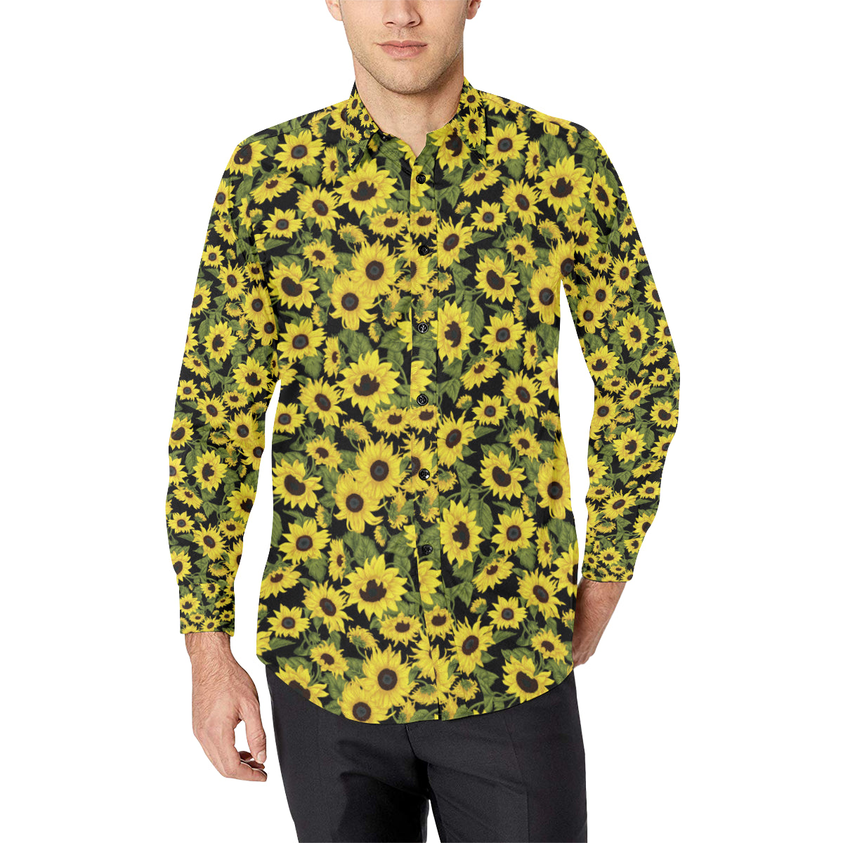 Sunflower Fresh Bright Color Print Men's Long Sleeve Shirt