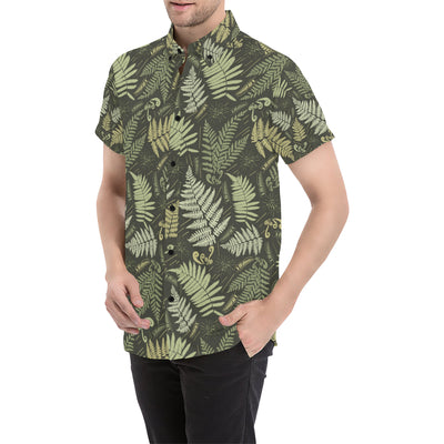 Fern Leave Green Print Pattern Men's Short Sleeve Button Up Shirt